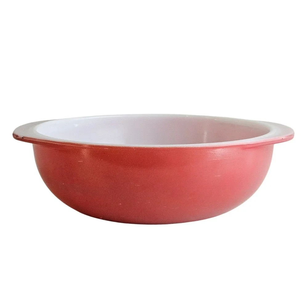 Vintage Pyrex 024 Casserole Bowl 2 Qt Coral Pink Red Milk Glass 8.25 USA‎ FLAWS
